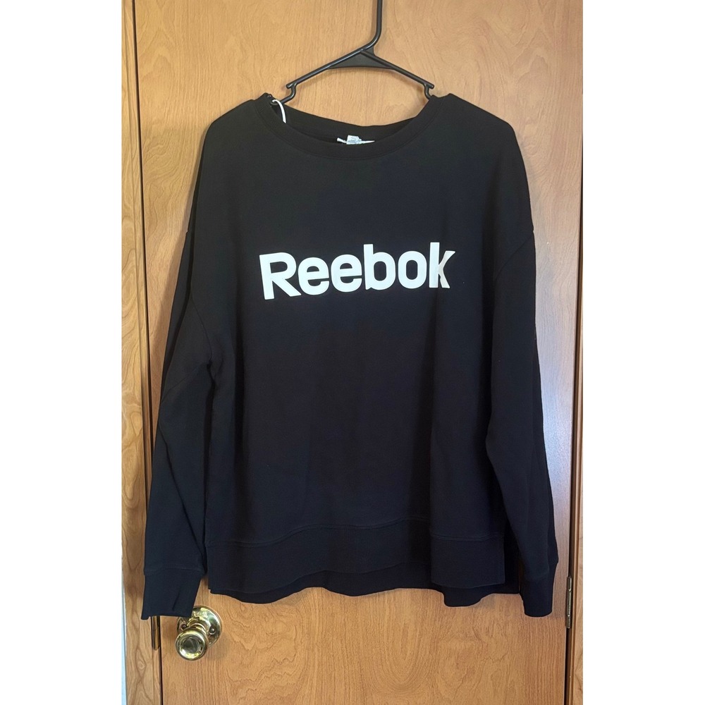 Reebok Womens Oversized Crewneck Sweatshirt Black Logo Pullover 2XL